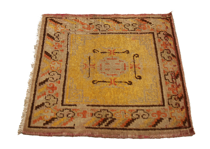 2'x2' Antique Khotan Rug | Hand Knotted | Collectible Organic Wool