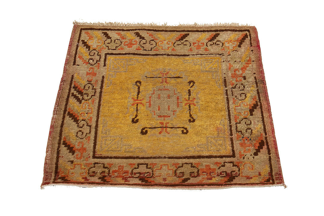 2'x2' Antique Khotan Rug | Hand Knotted | Collectible Organic Wool