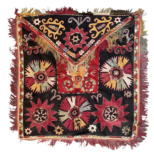 2'x3' Antique Uzbek Hand Stitched Laqai Embroidered Textile