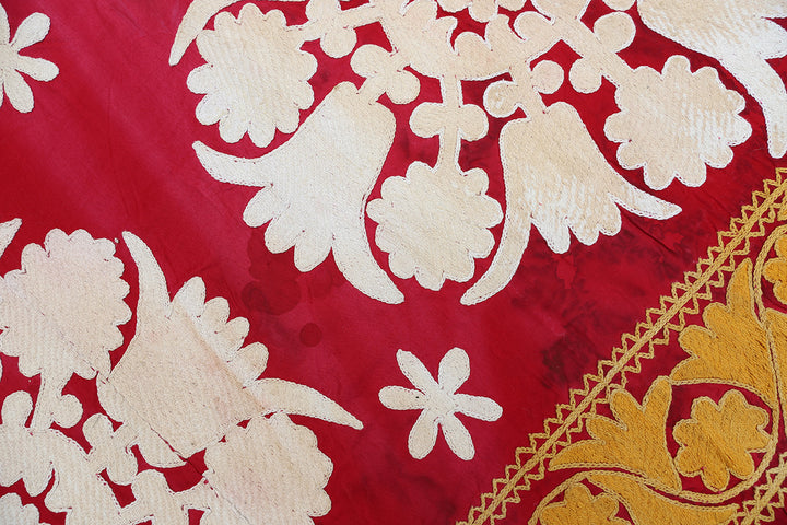 8'x10' Decorative Red and White Cotton Suzani, Uzbekistan, 1960s