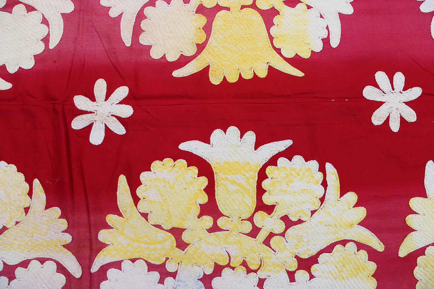 8'x10' Decorative Red and White Cotton Suzani, Uzbekistan, 1960s