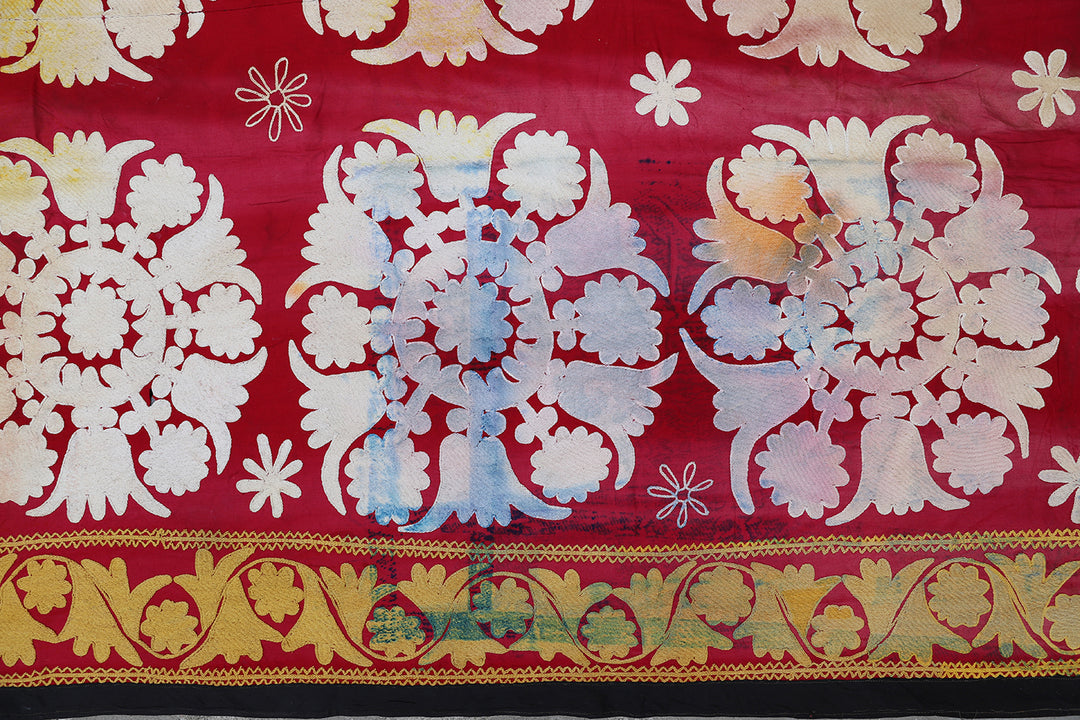 8'x10' Decorative Red and White Cotton Suzani, Uzbekistan, 1960s