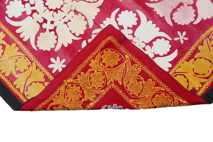 8'x10' Decorative Red and White Cotton Suzani, Uzbekistan, 1960s