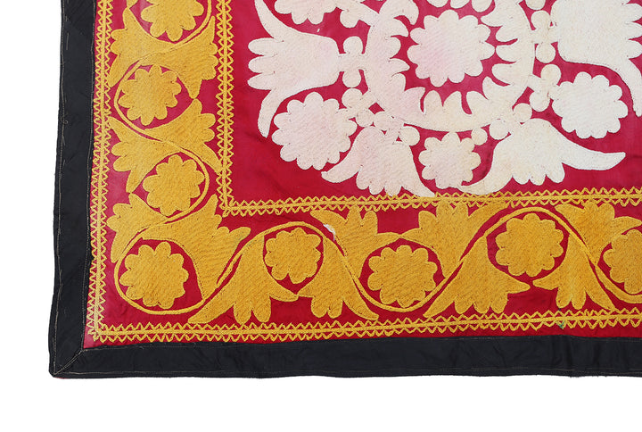 8'x10' Decorative Red and White Cotton Suzani, Uzbekistan, 1960s