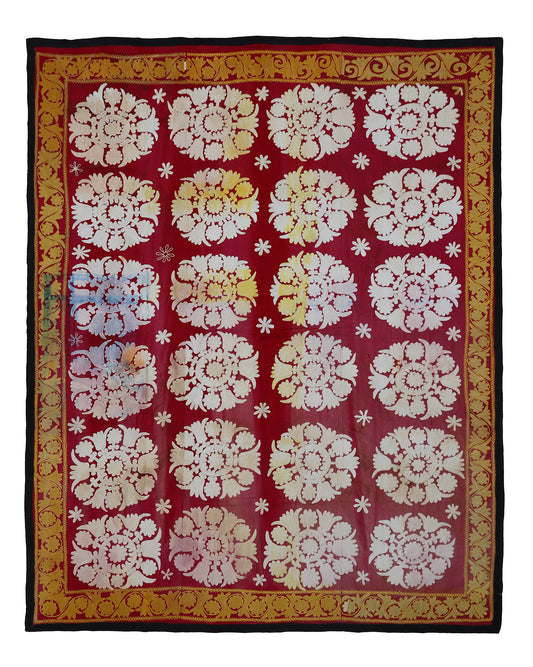 8'x10' Decorative Red and White Cotton Suzani, Uzbekistan, 1960s