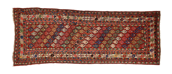 5'x13' Persian Kurdish Tribal Geometric Rug | Hand-Knotted Wool | Women Weavers