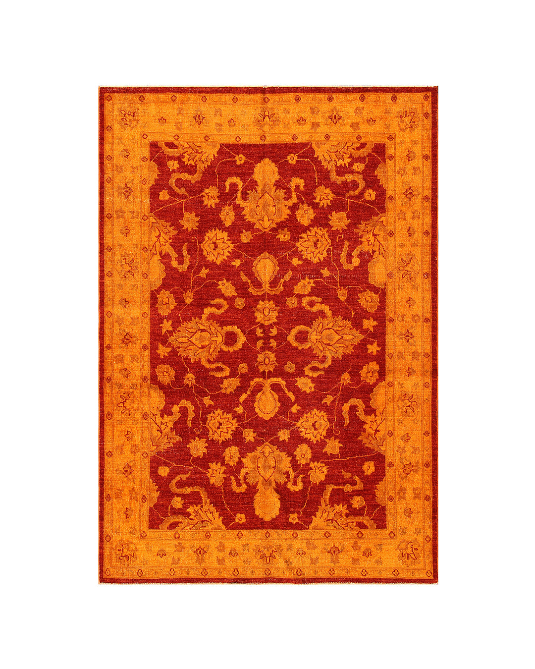 5'x7' Orange Red Persian Tabriz Design Ariana Overdyed Rug