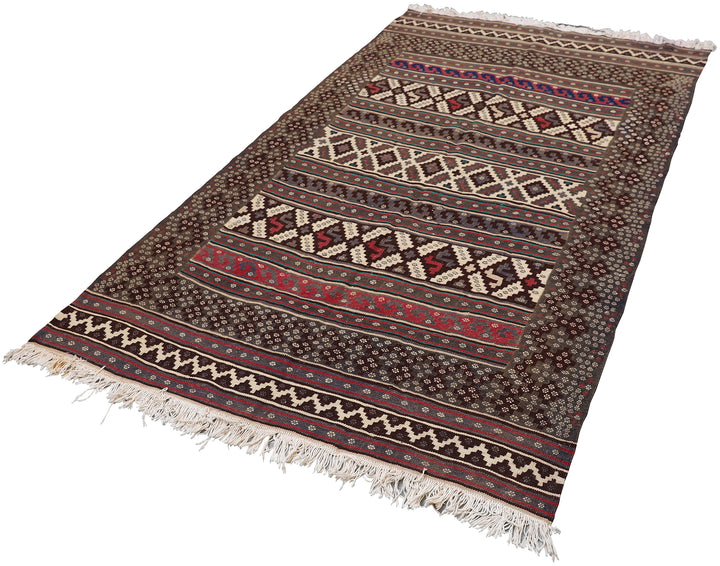 5'x7' Vintage Afshari Persian Kilim Rug - Organic Wool, Hand-Woven