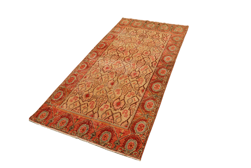 Decorative rug with intricate patterns on a white background
