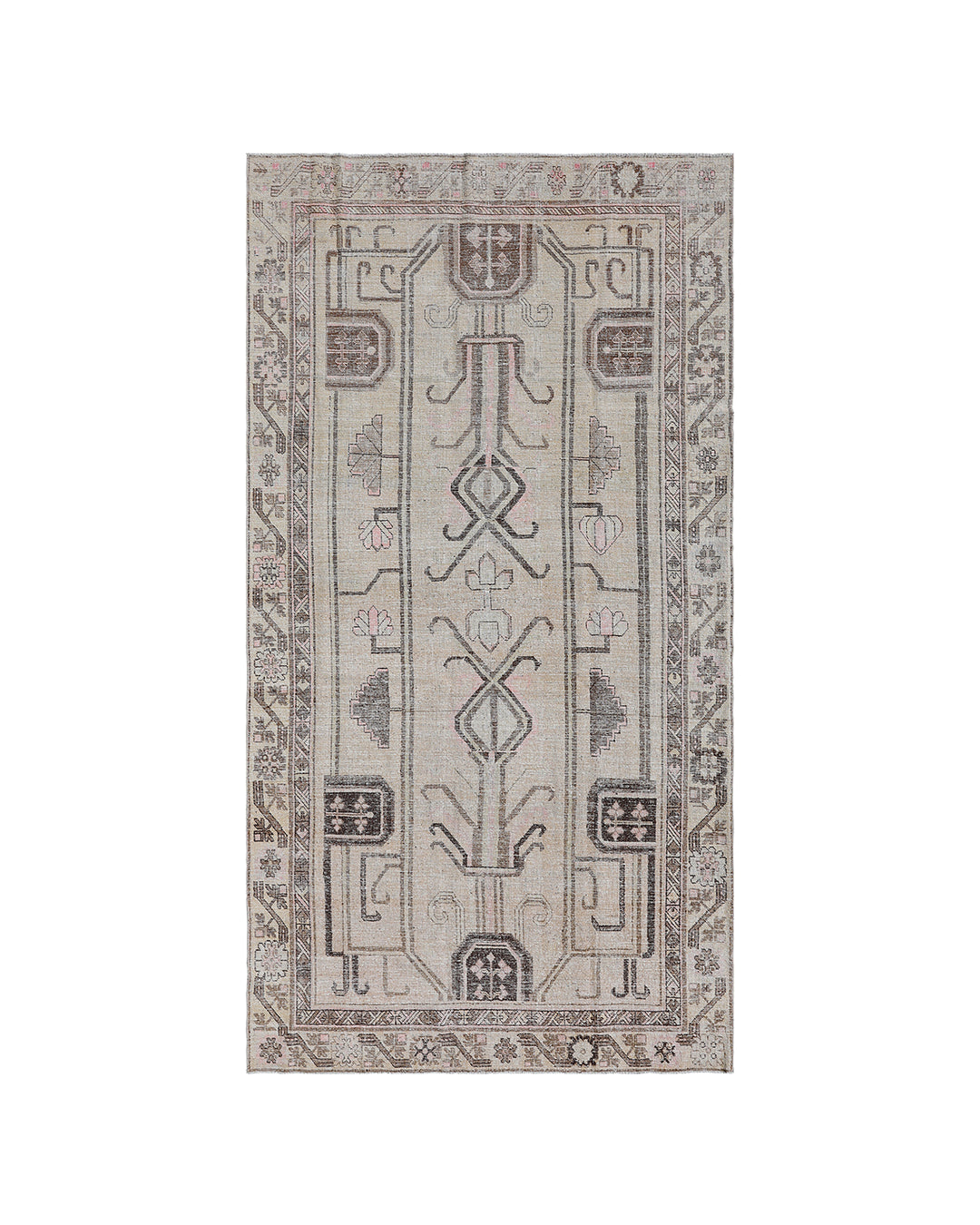 5'x10' Antique Rug | Vintage Samarkand Ivory Brown Pink Rug