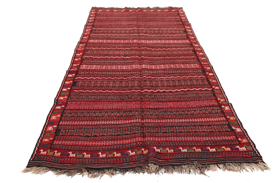 5'x10' Persian Kilim Rug | Handwoven Geometric & Animal Motif | Jewel Tone Luxury