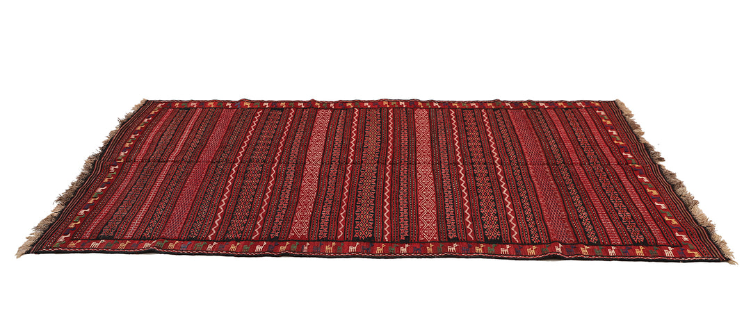 5'x10' Persian Kilim Rug | Handwoven Geometric & Animal Motif | Jewel Tone Luxury
