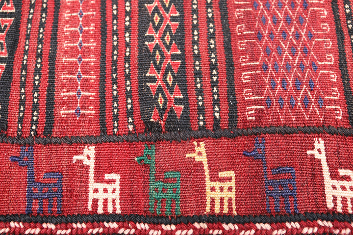 5'x10' Persian Kilim Rug | Handwoven Geometric & Animal Motif | Jewel Tone Luxury