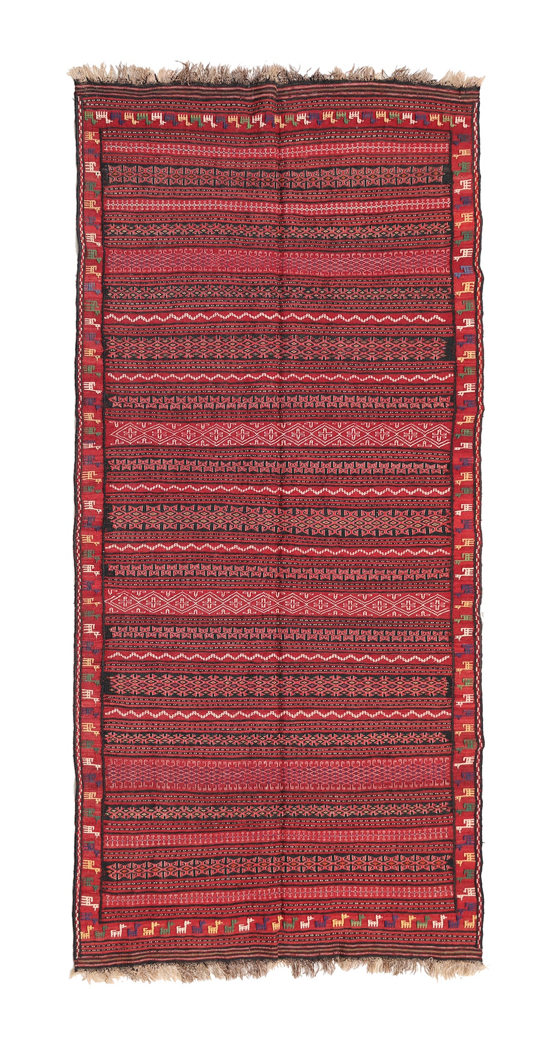 5'x10' Persian Kilim Rug | Handwoven Geometric & Animal Motif | Jewel Tone Luxury