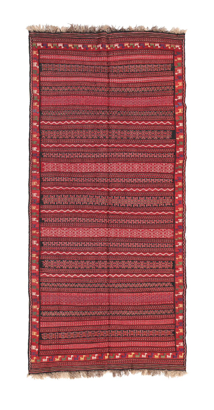 5'x10' Persian Kilim Rug | Handwoven Geometric & Animal Motif | Jewel Tone Luxury