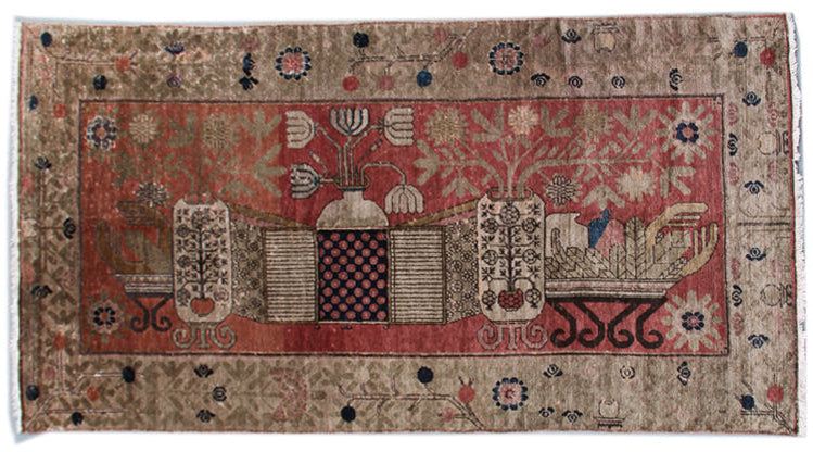 5'x11' Vintage Wool Rug |Samarkand | Pictorial Tapestry