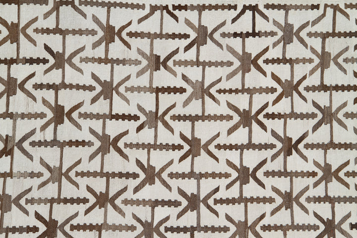 5'x11' Wool Kilim Rug | Ivory & Brown | Kilim Runner Rug