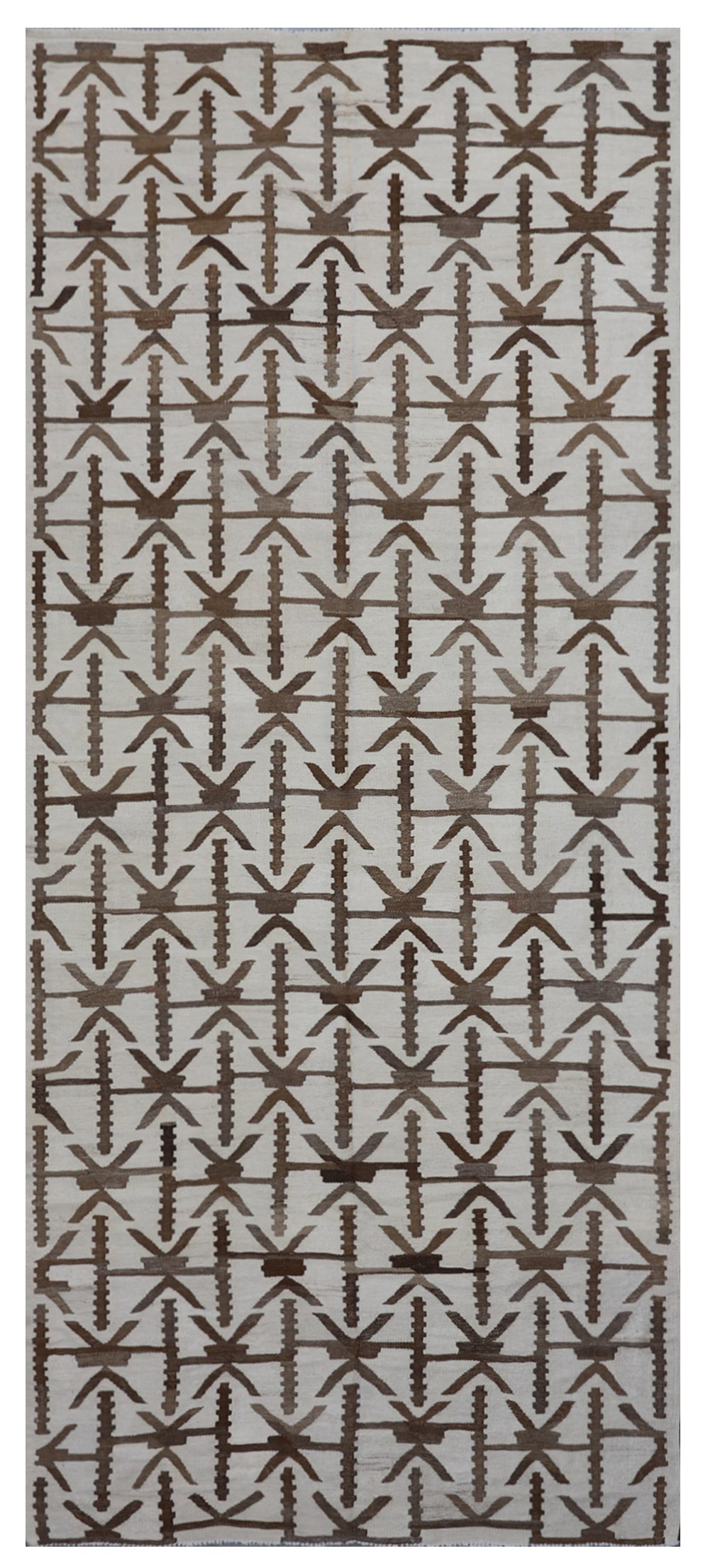 5'x11' Wool Kilim Rug | Ivory & Brown | Kilim Runner Rug