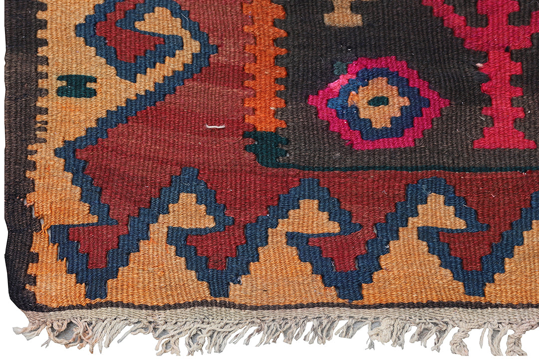 5'x12' Vintage Tribal Kilim | Geometric Flatweave Kilim Rug