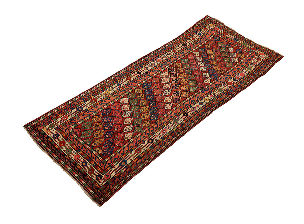 5'x13' Persian Kurdish Tribal Geometric Rug | Hand-Knotted Wool | Women Weavers