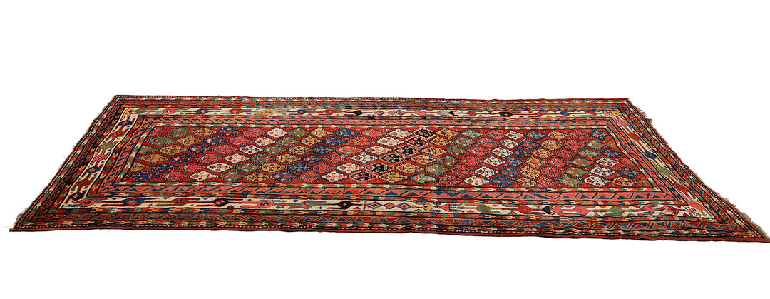 5'x13' Persian Kurdish Tribal Geometric Rug | Hand-Knotted Wool | Women Weavers