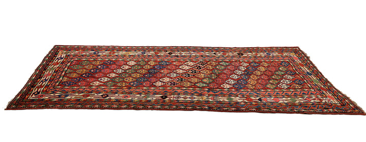 5'x13' Persian Kurdish Tribal Geometric Rug | Hand-Knotted Wool | Women Weavers