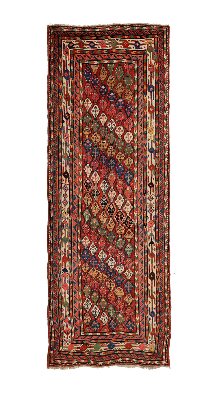 5'x13' Persian Kurdish Tribal Geometric Rug | Hand-Knotted Wool | Women Weavers
