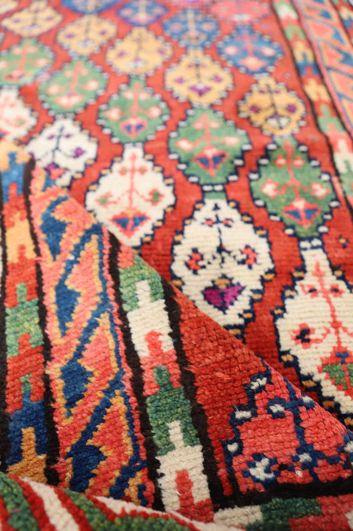 5'x13' Persian Kurdish Tribal Geometric Rug | Hand-Knotted Wool | Women Weavers