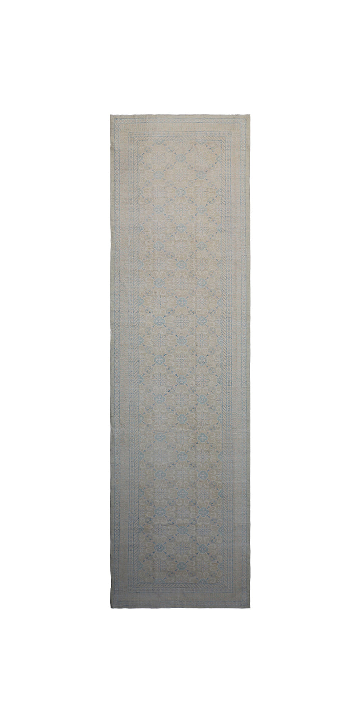 Ariana Transitional Tabriz Blue & Ivory Wool Runner - 5' x 18'