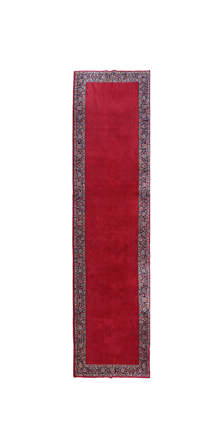 Discover an authentic 5'x20' Vintage Persian Kerman runner rug. Featuring a rich red open field design in premium wool, this verified wide and long runner offers 35+ years of trusted heritage. Avoid copycats—shop genuine luxury.