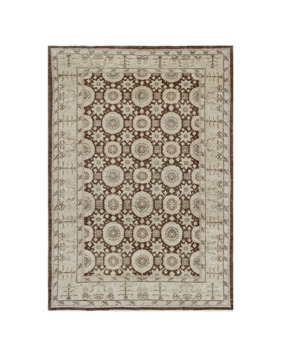 5x7 Ariana Traditional Brown and Ivory Geometric Tabriz Rug