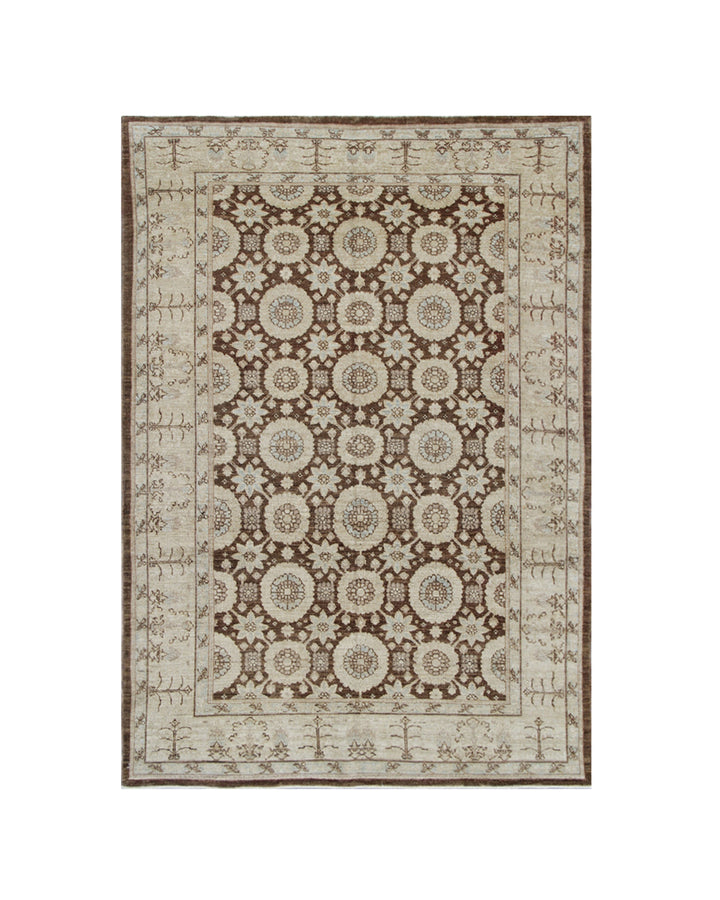 5x7 Ariana Traditional Brown and Ivory Geometric Tabriz Rug