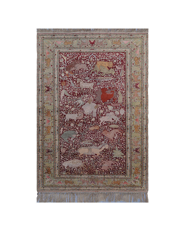 5'x7' Early 20th Century Turkish Kayseri Animal Motif Rug