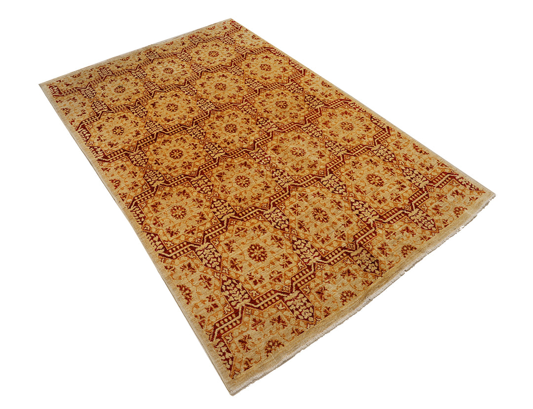 Decorative rug with a geometric pattern on a white background