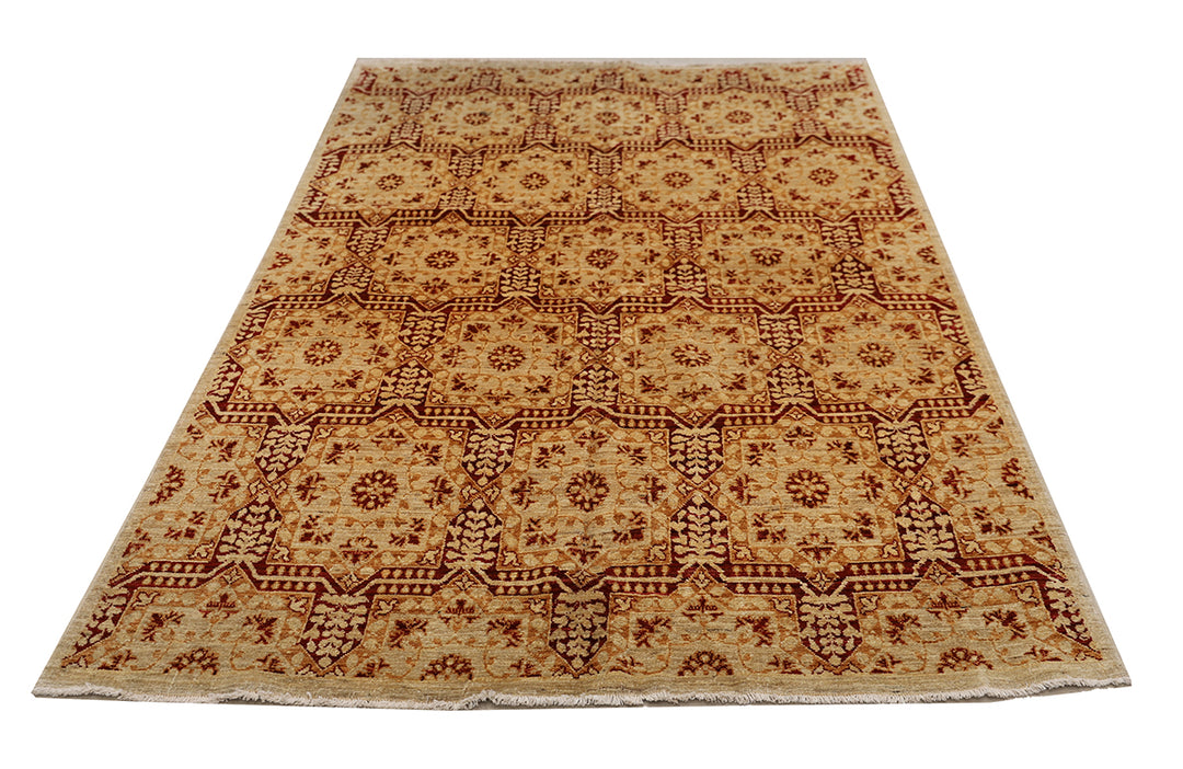 Decorative rug with intricate pattern on a white background