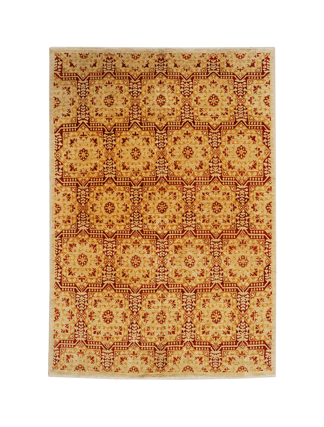 Decorative rug with geometric pattern on a beige background