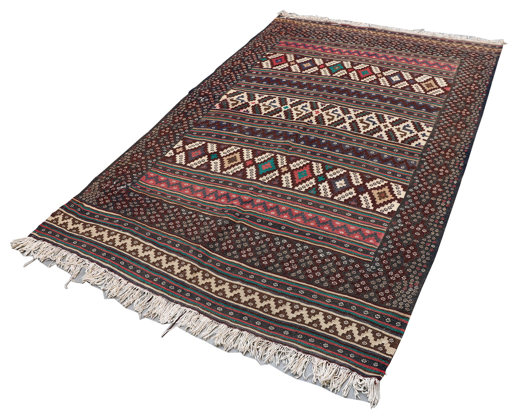 5'x7' Vintage Afshari Persian Kilim Rug - Organic Wool, Hand-Woven