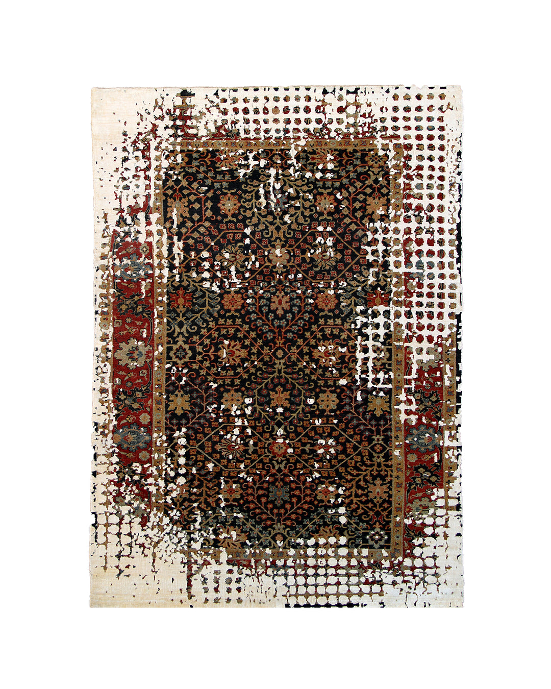 5'x8' Erased Design One Of A Kind Hand Knotted Persian Design Rug