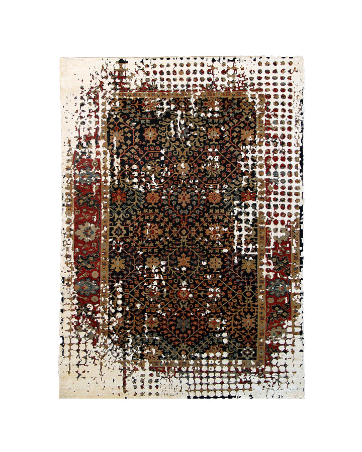 5'x8' Erased Design One Of A Kind Hand Knotted Persian Design Rug
