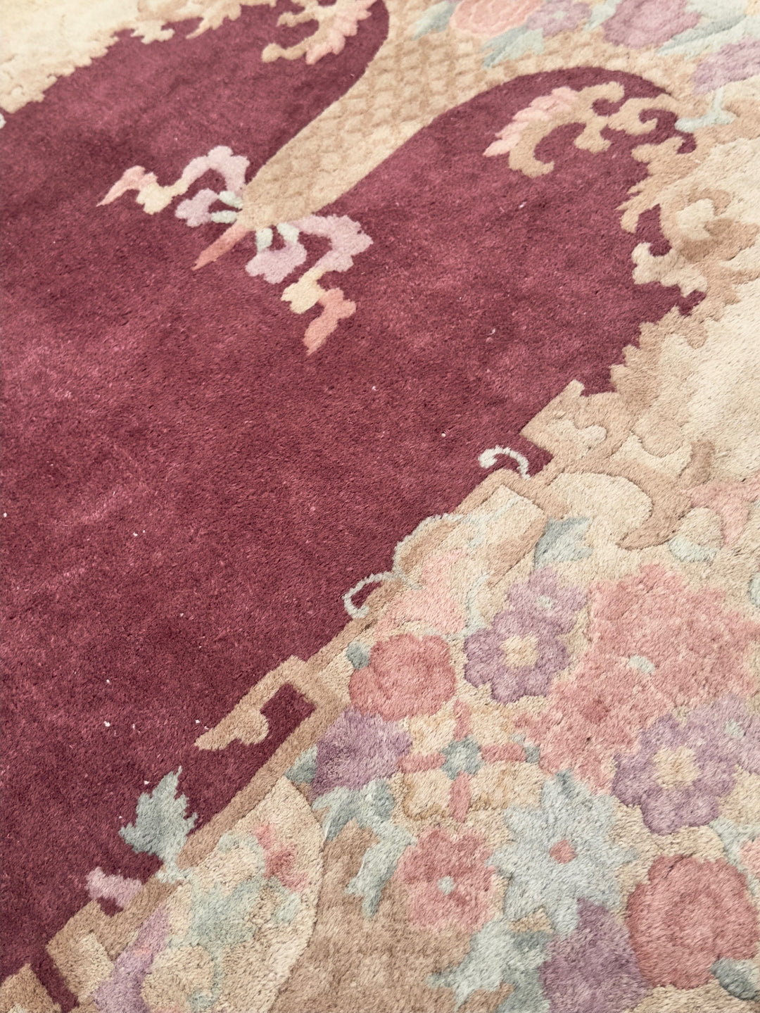5'x8' Oval Rug | Burgundy Maroon |Vintage Chinese Art Deco Rug