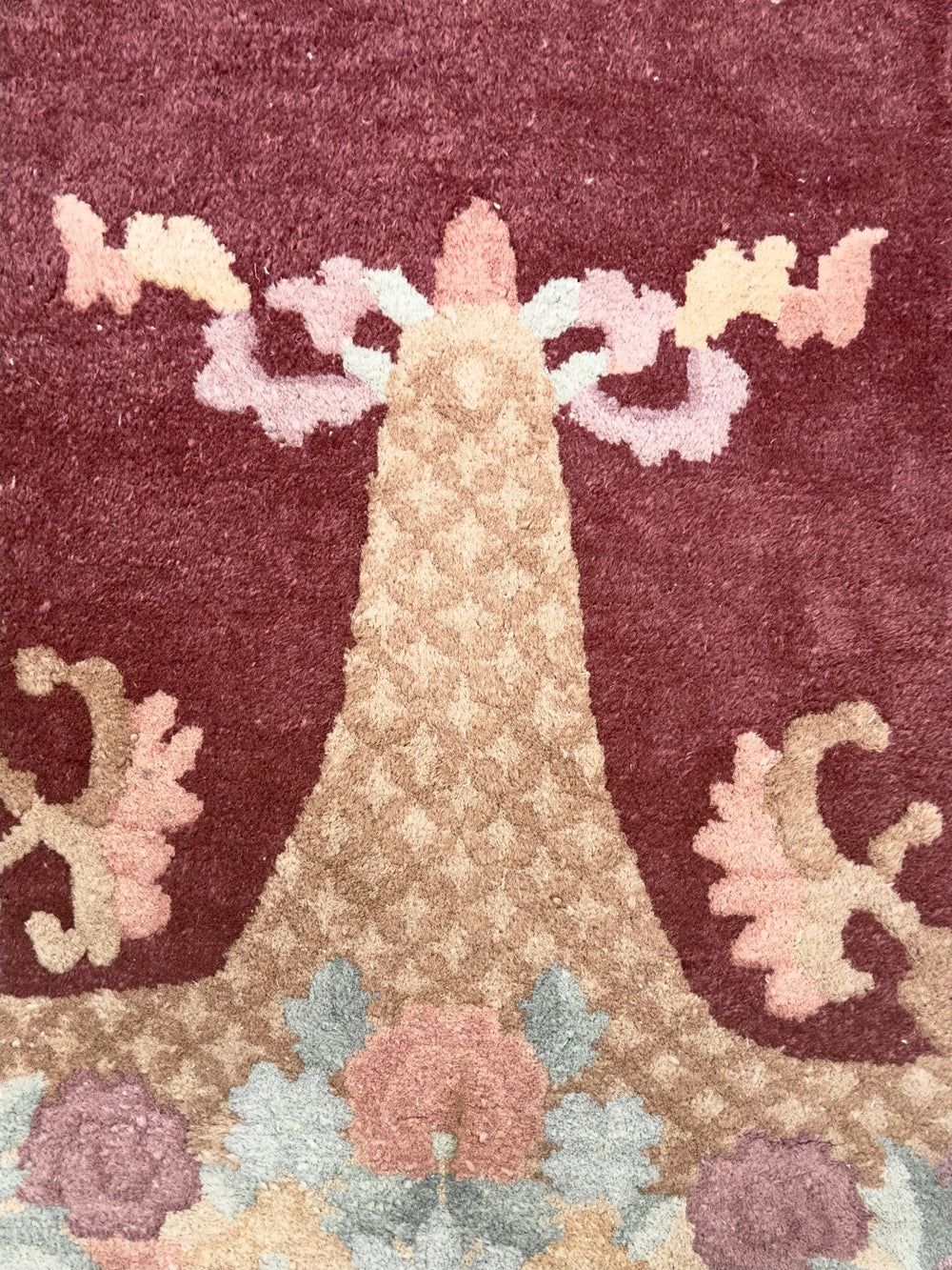 5'x8' Oval Rug | Burgundy Maroon |Vintage Chinese Art Deco Rug