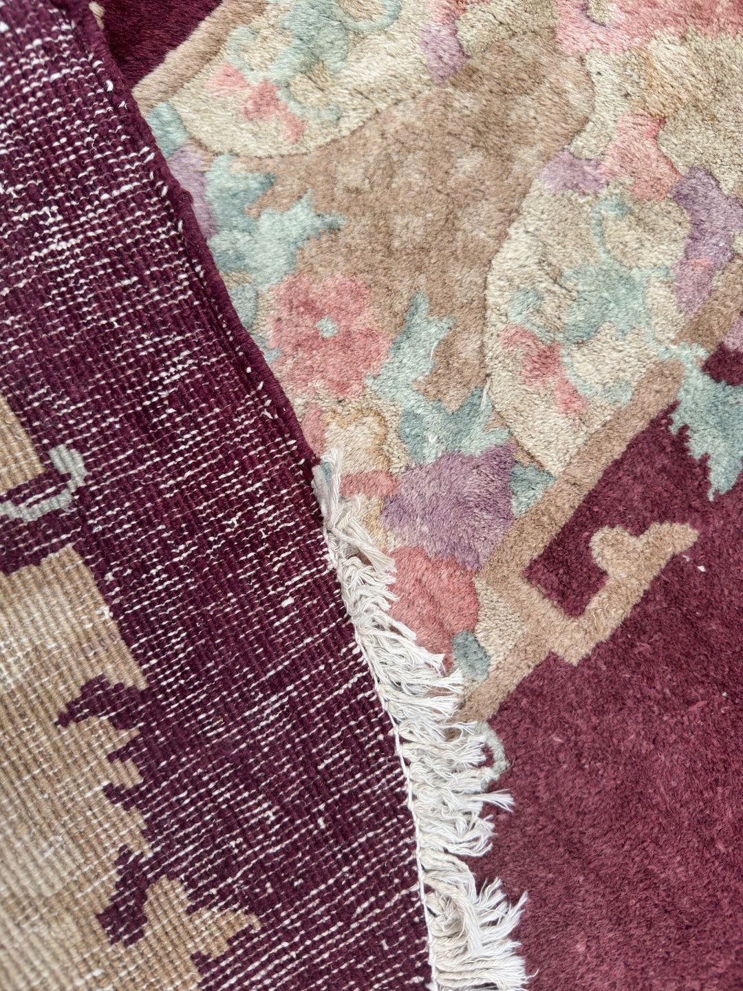 5'x8' Oval Rug | Burgundy Maroon |Vintage Chinese Art Deco Rug