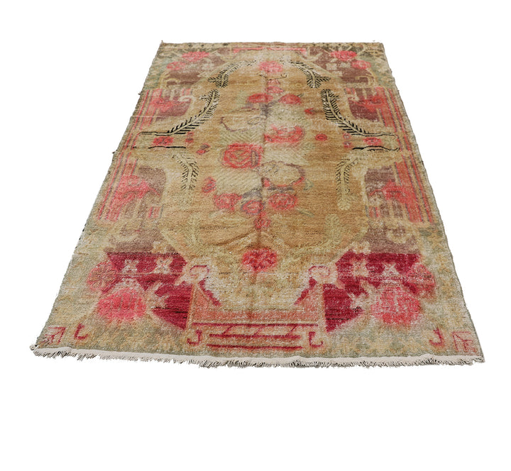 5'x8' Vintage Antique Samarkand Area Rug| Pink Floral Rug