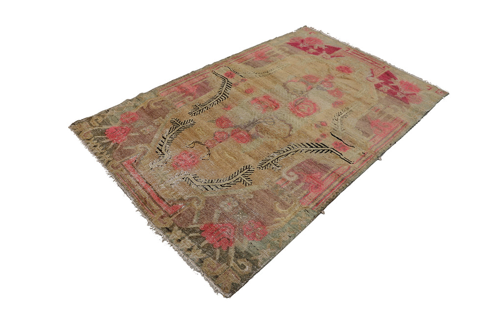 5'x8' Vintage Antique Samarkand Area Rug| Pink Floral Rug