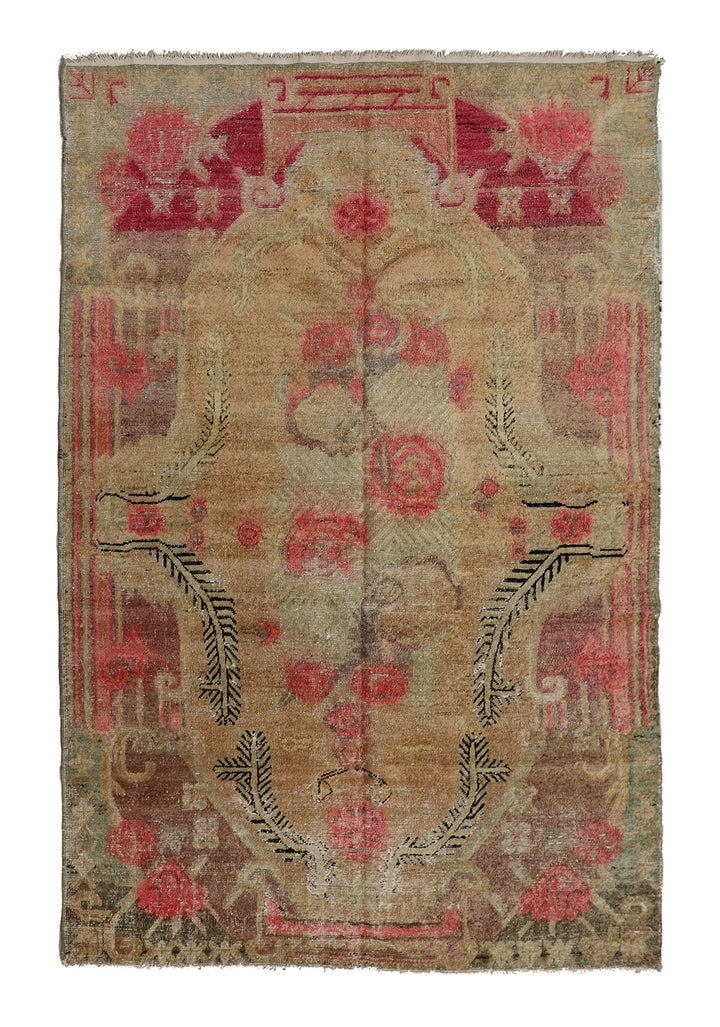 5'x8' Vintage Antique Samarkand Area Rug| Pink Floral Rug