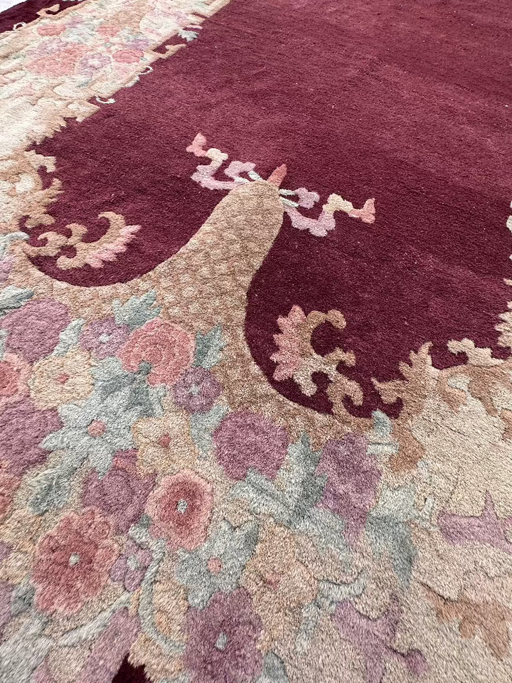 5'x8' Vintage Art Deco Rug | Maroon Wool Area Rug