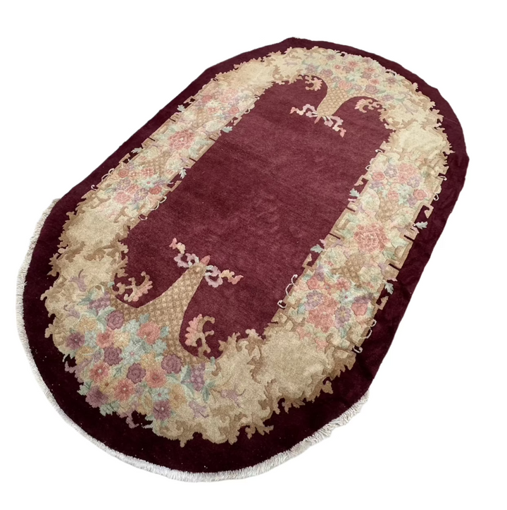 5'x8' Vintage Art Deco Rug | Maroon Wool Area Rug