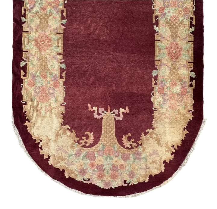 5'x8' Vintage Art Deco Rug | Maroon Wool Area Rug