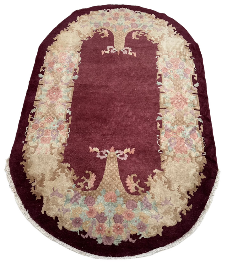 5'x8' Vintage Art Deco Rug | Maroon Wool Area Rug