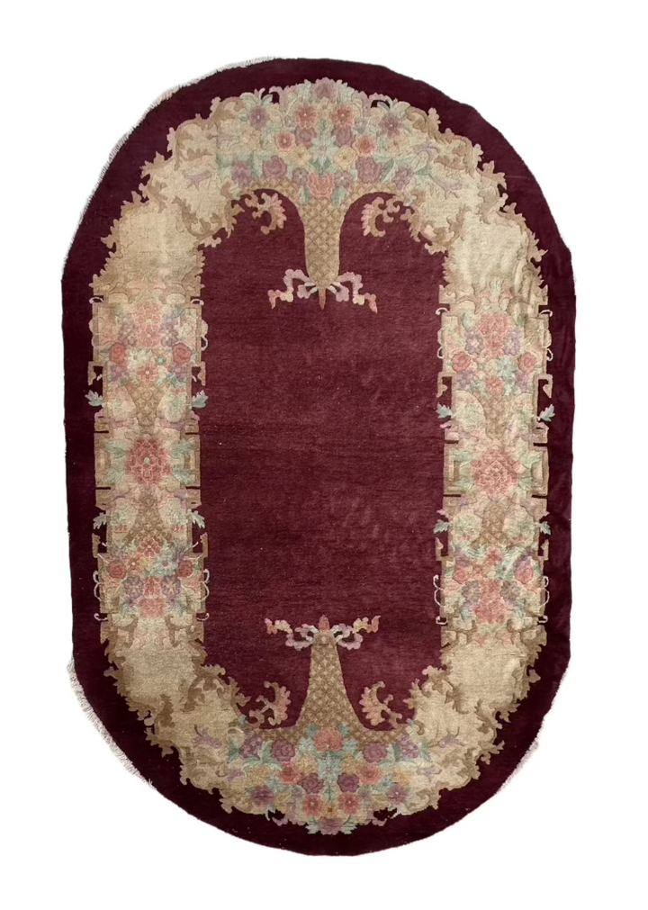 5'x8' Vintage Art Deco Rug | Maroon Wool Area Rug